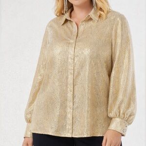 Marina Rinaldi Favilla Silk Blend Button Down Blouse Size 16
